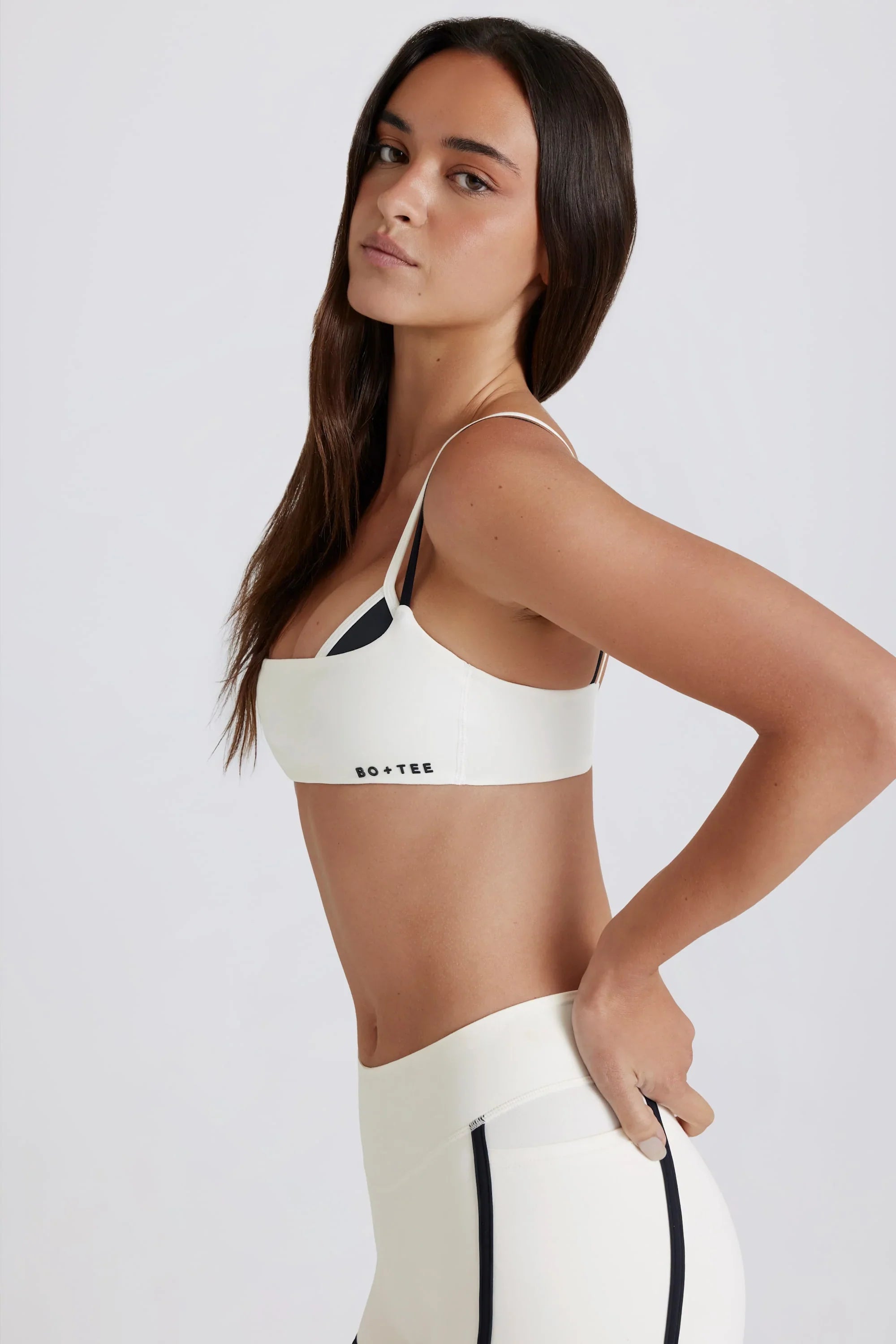 Soft Active Twist Back Layered Sports Bra in Coconut