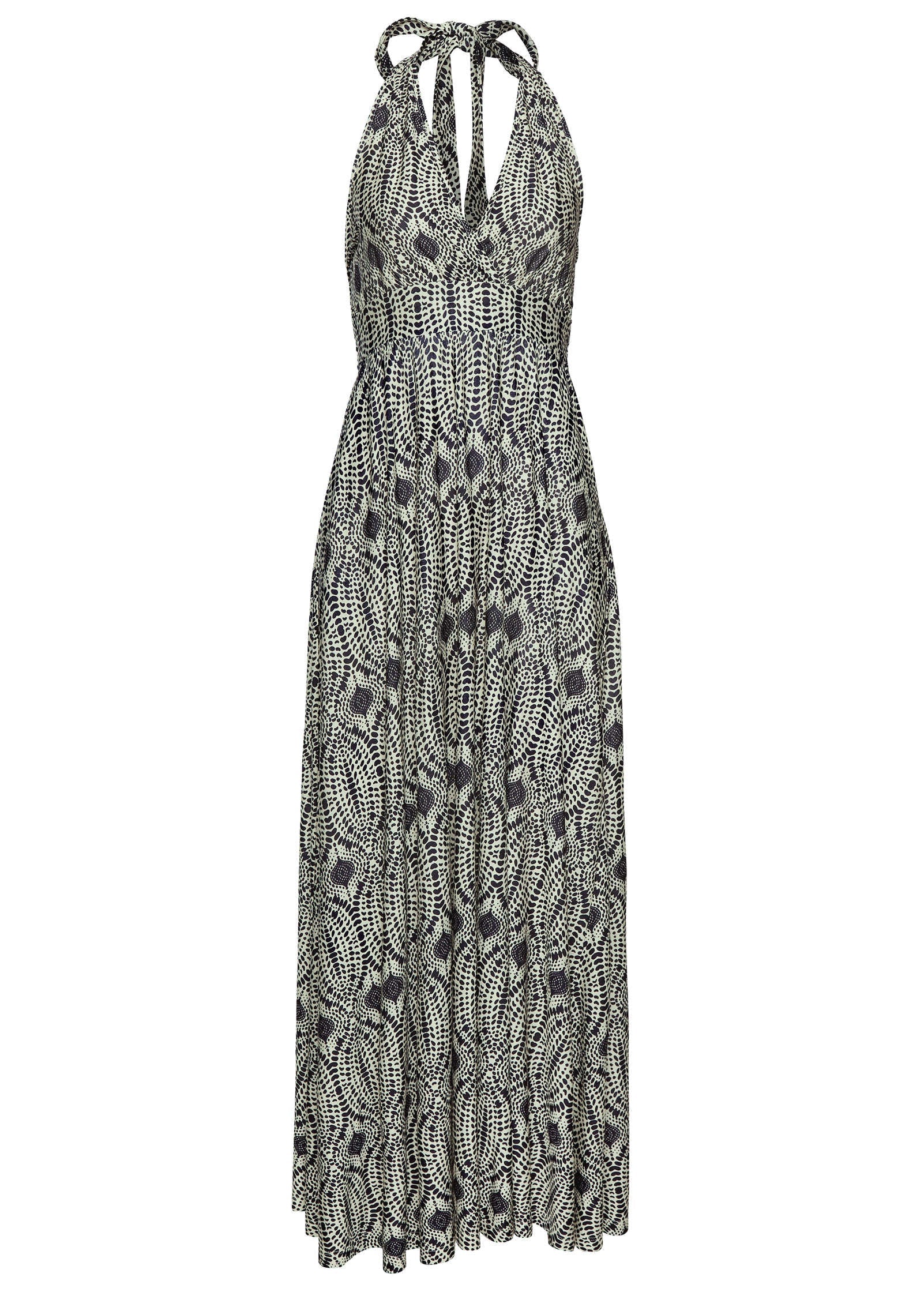 Print Halter Maxi Dress Navy Tan