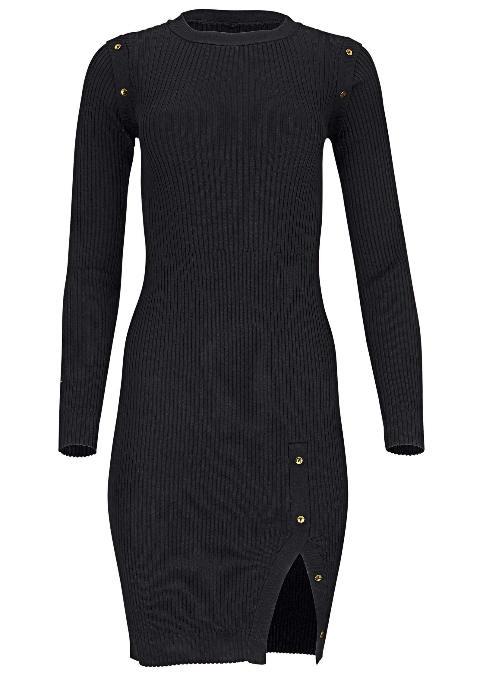 Button Detail Sweater Dress Jet Black