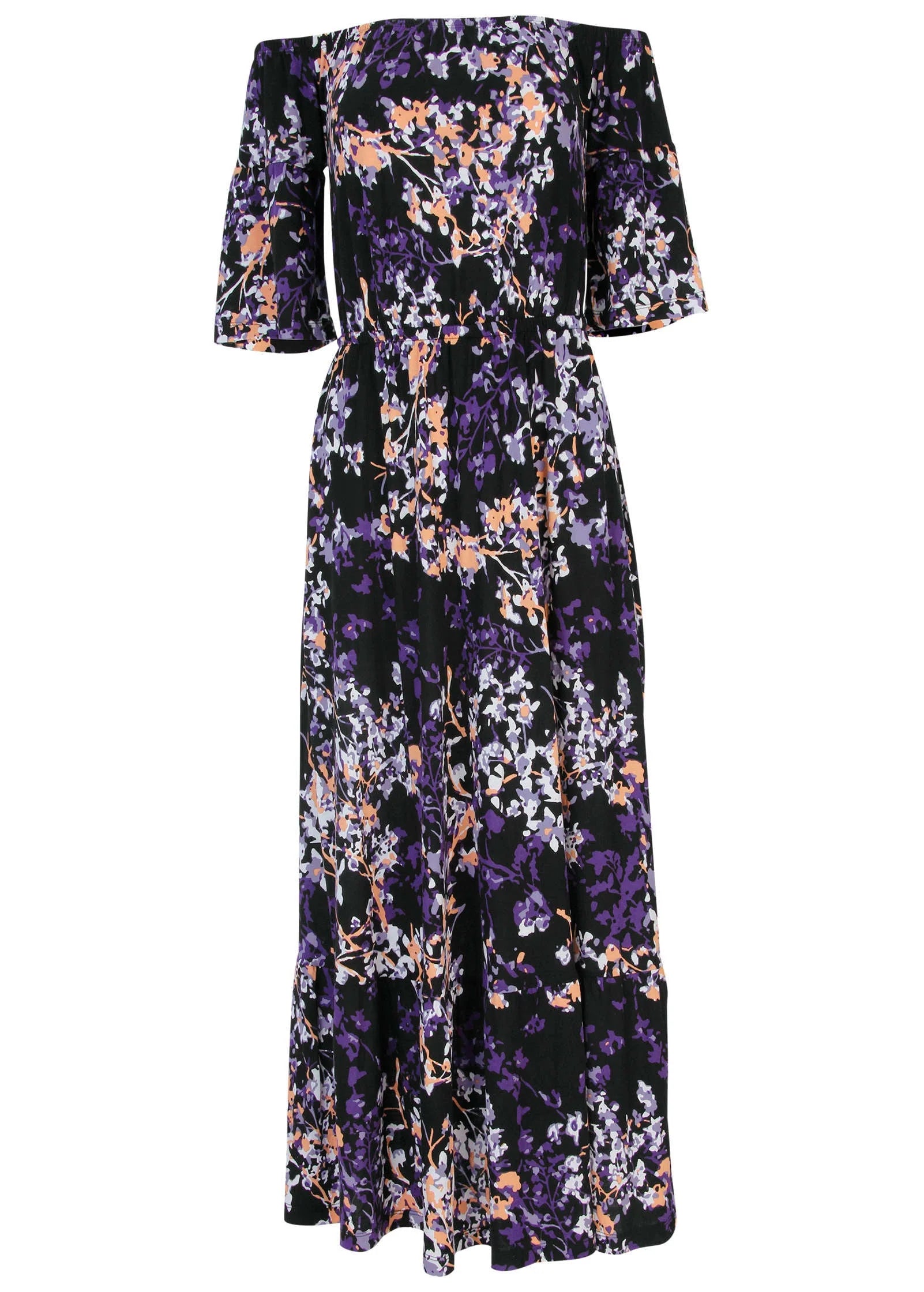 Off The Shoulder Maxi Dress Purple Multi