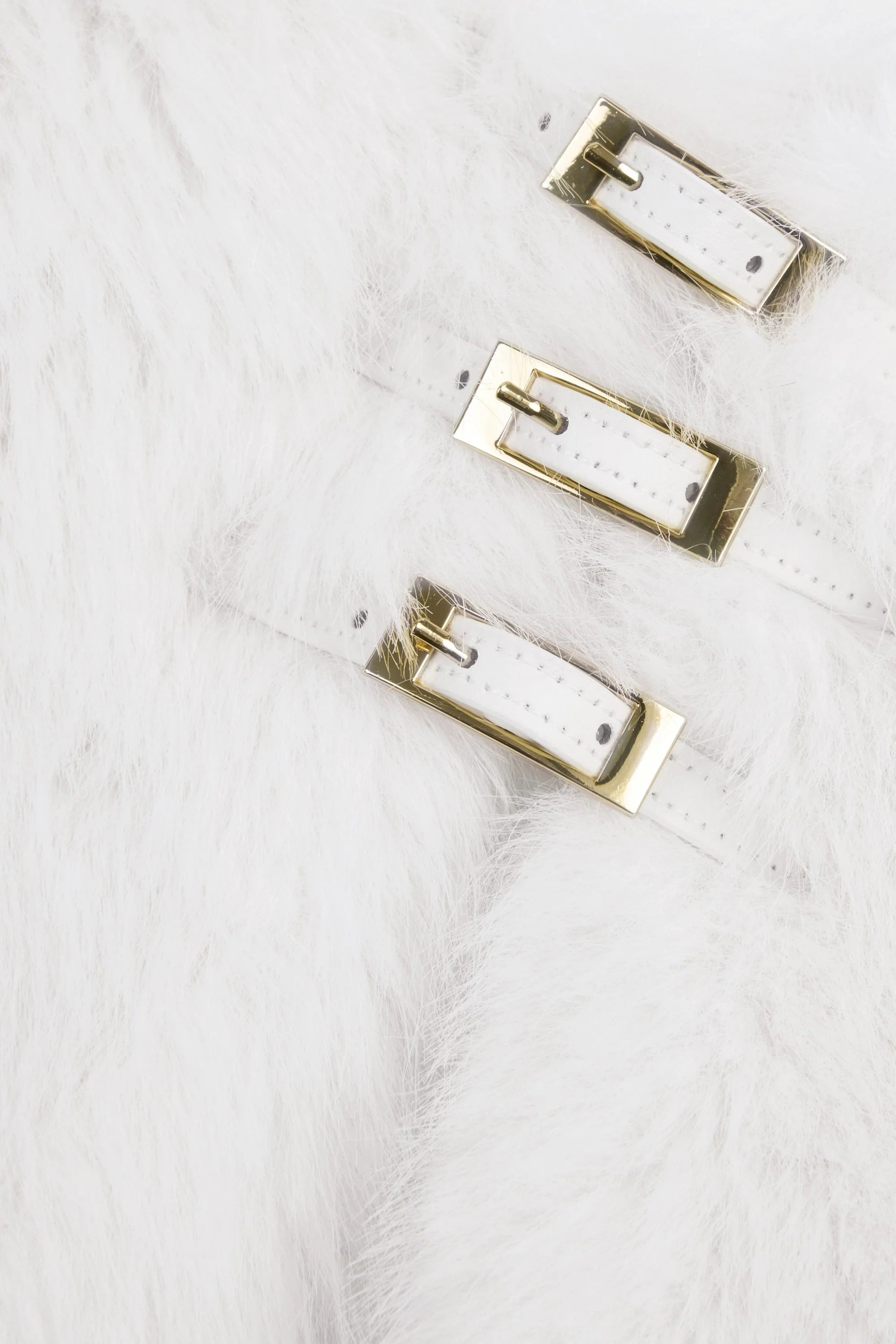 Buckle Detail Faux Fur Micro Mini Skirt in White