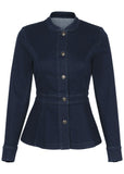 Denim Peplum Blazer Dark Rinse Wash