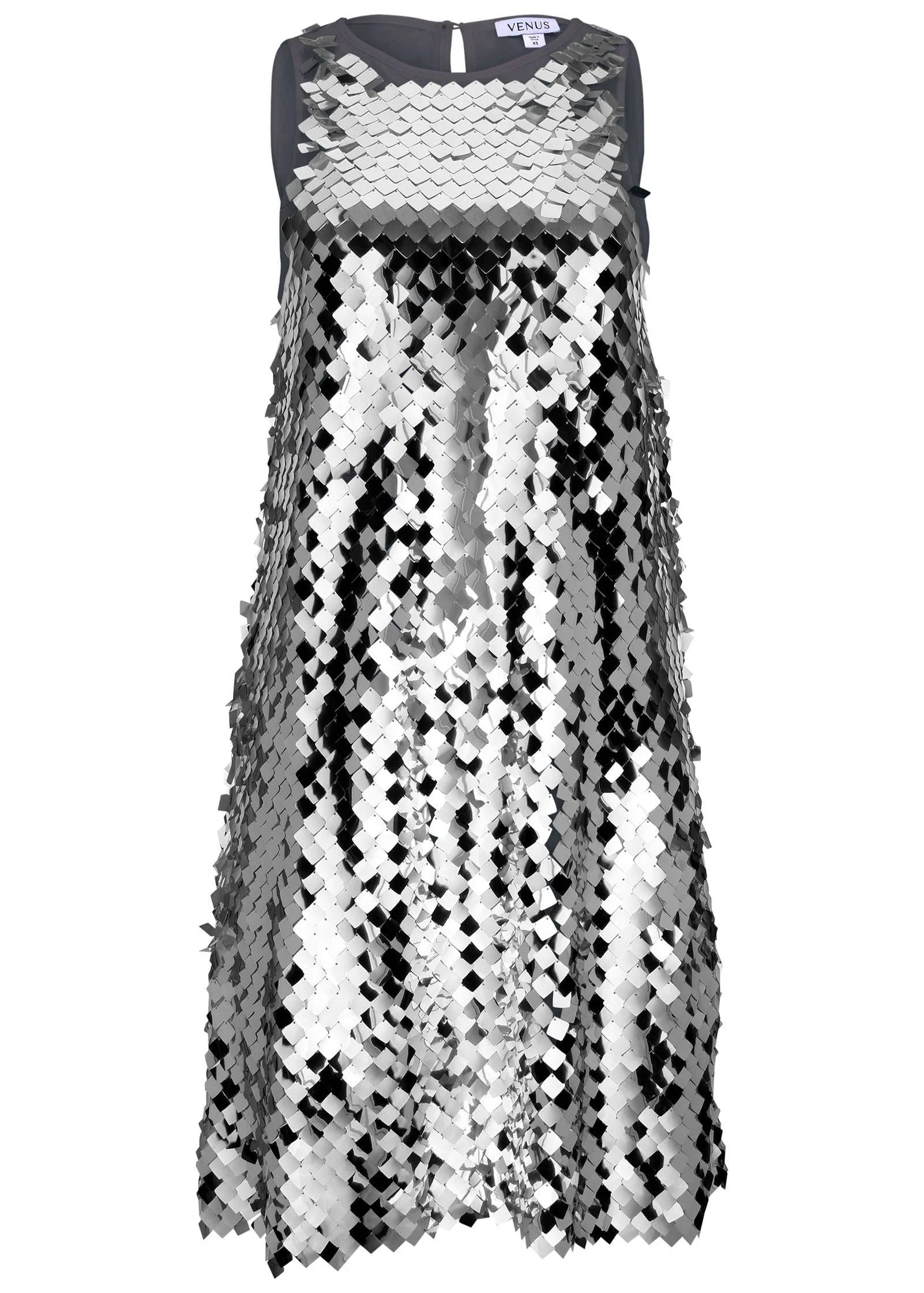 Mirror Sequin Mini Dress Silver