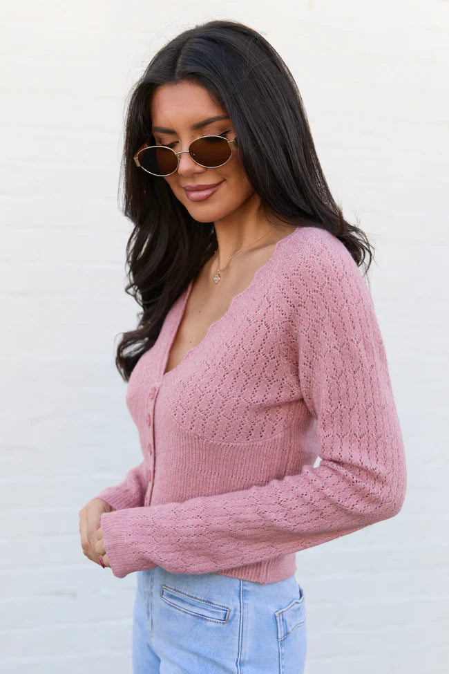 Pheobe Mauve Pointelle Cardigan Top