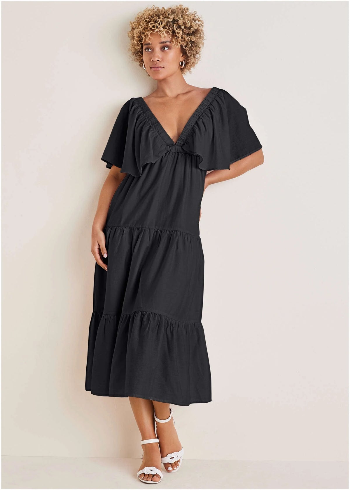 Crinkle Midi Dress Black