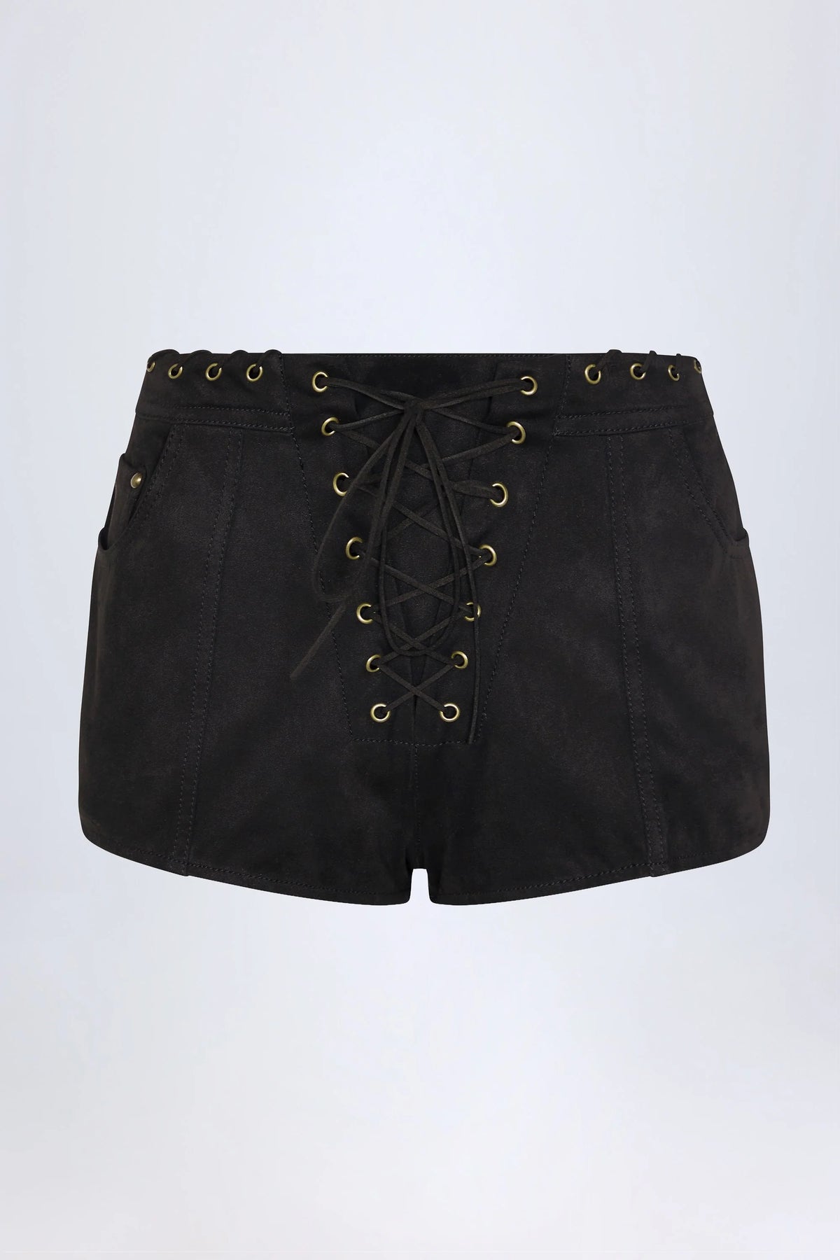 Lace Up Mid Rise Shorts in Black