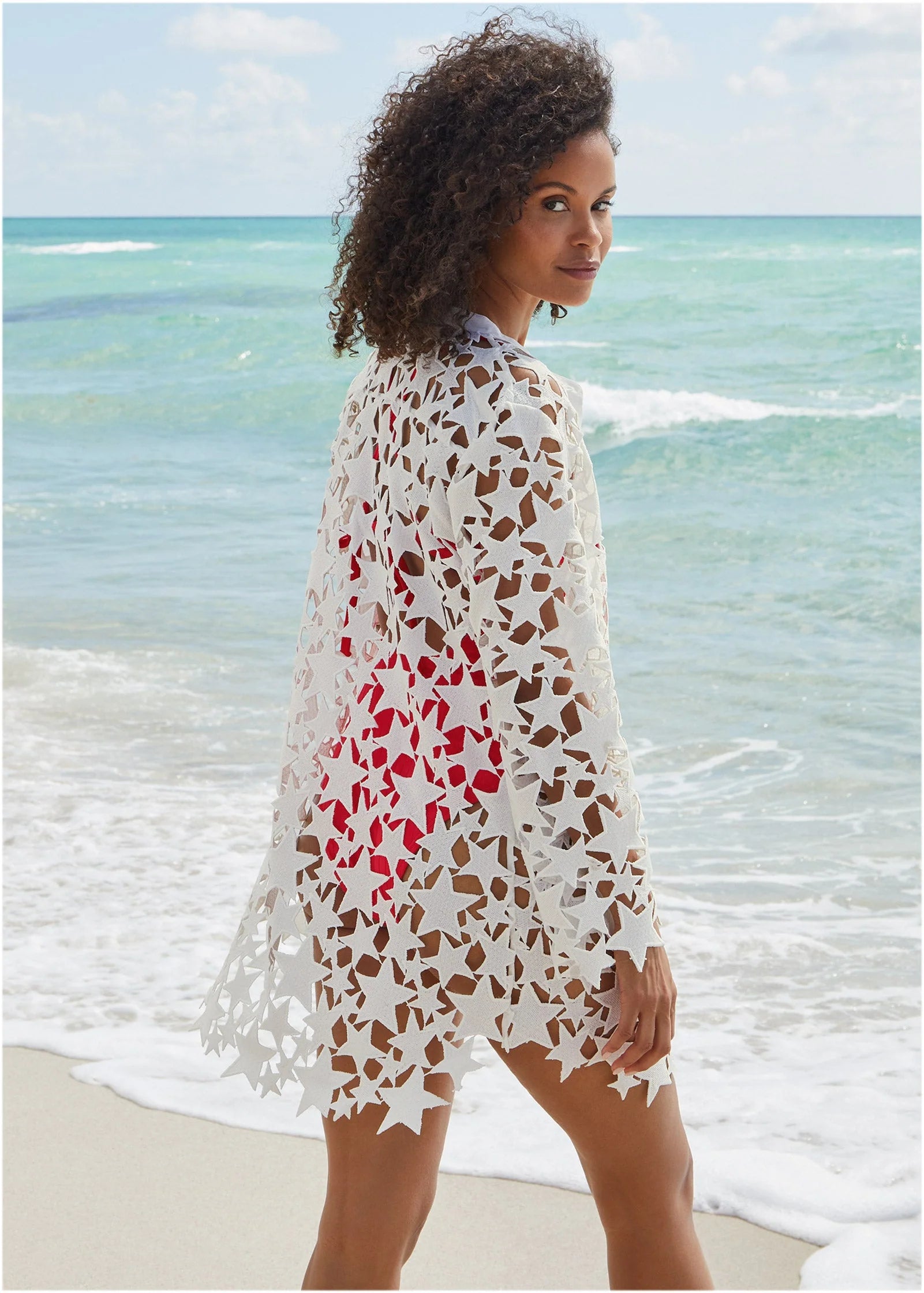 Star Lace Button Down White