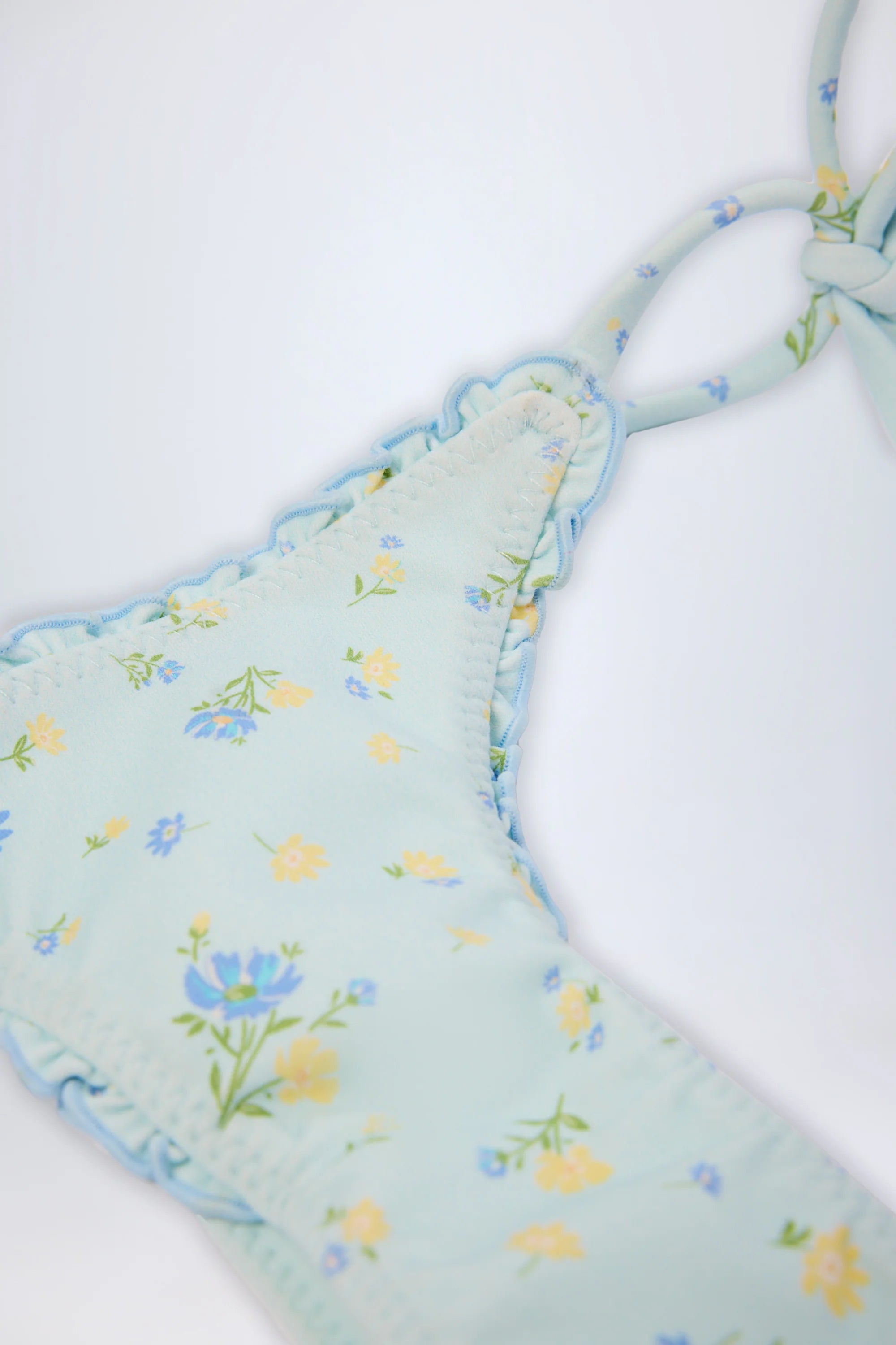 Side Tie Thong Bikini Bottoms in Blue Floral