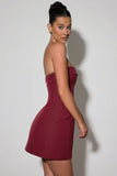 Foldover Neck Strapless Structured A Line Mini Dress in Wine Red