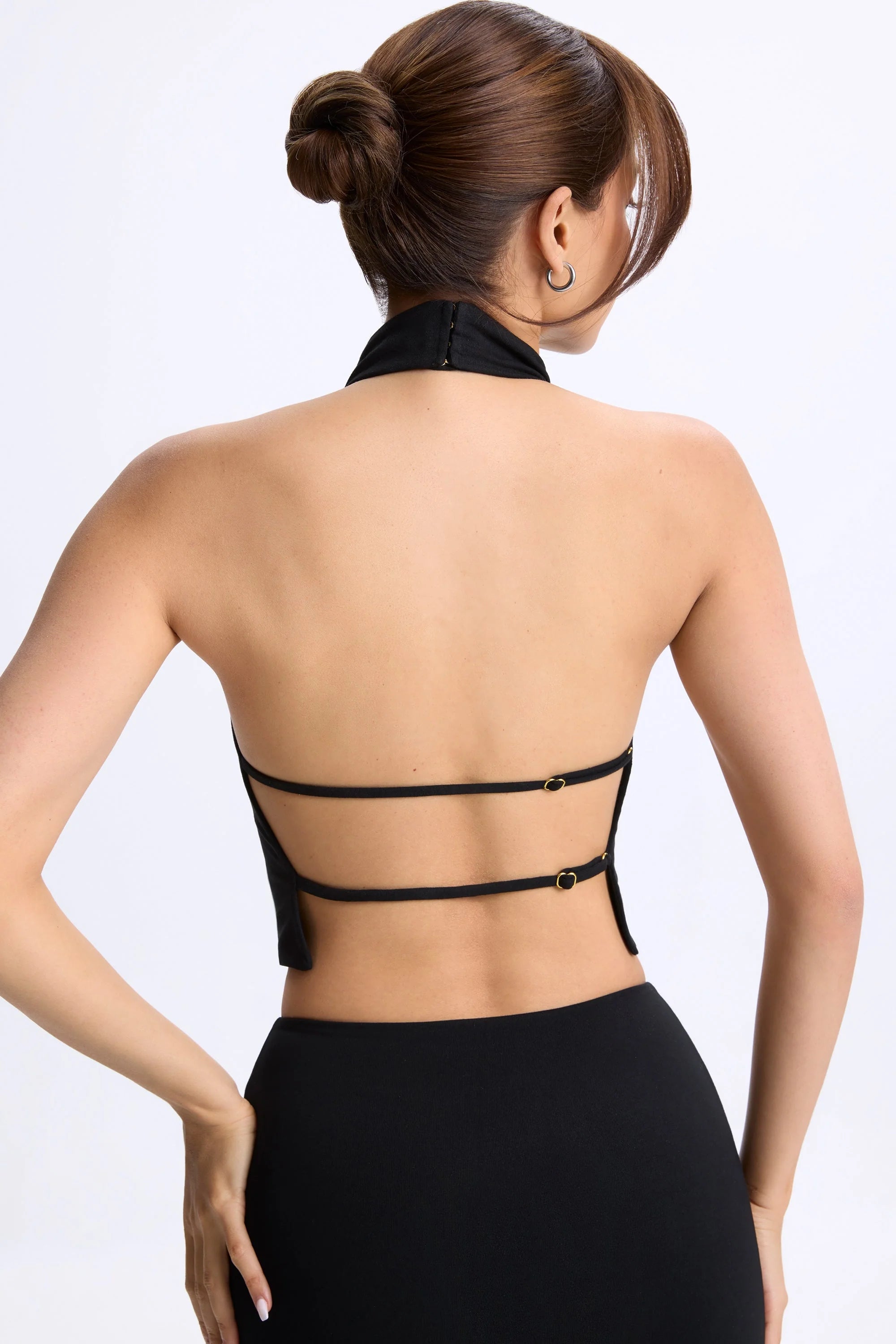 Modal Cowl Neck Open Back Top in Black
