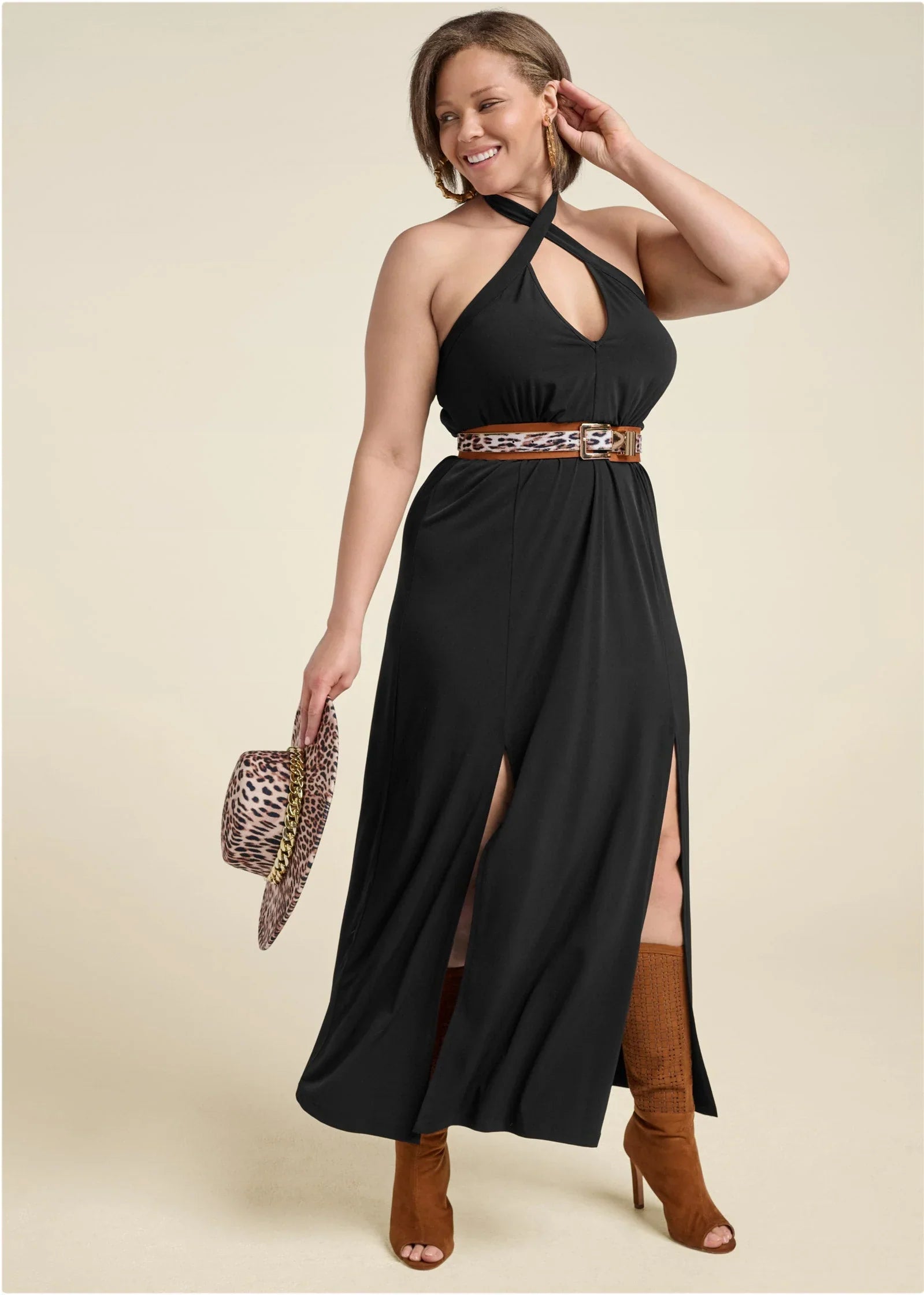 Cross Neck Halter Dress Black