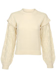 Pointelle Sleeve Crew Neck Off White