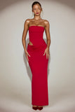 Soft Jersey Bandeau Cut Out Maxi Dress in True Red