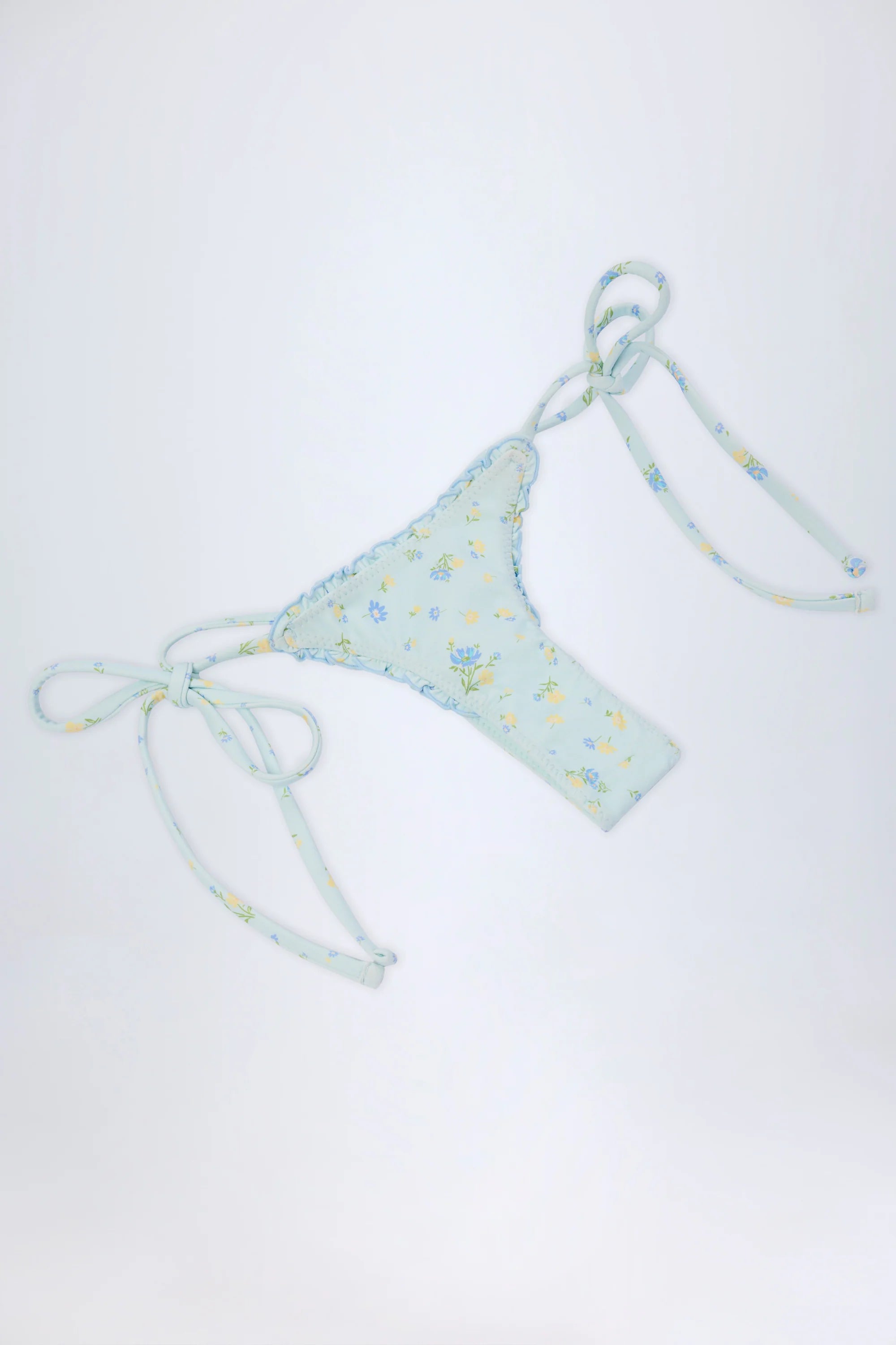 Side Tie Thong Bikini Bottoms in Blue Floral