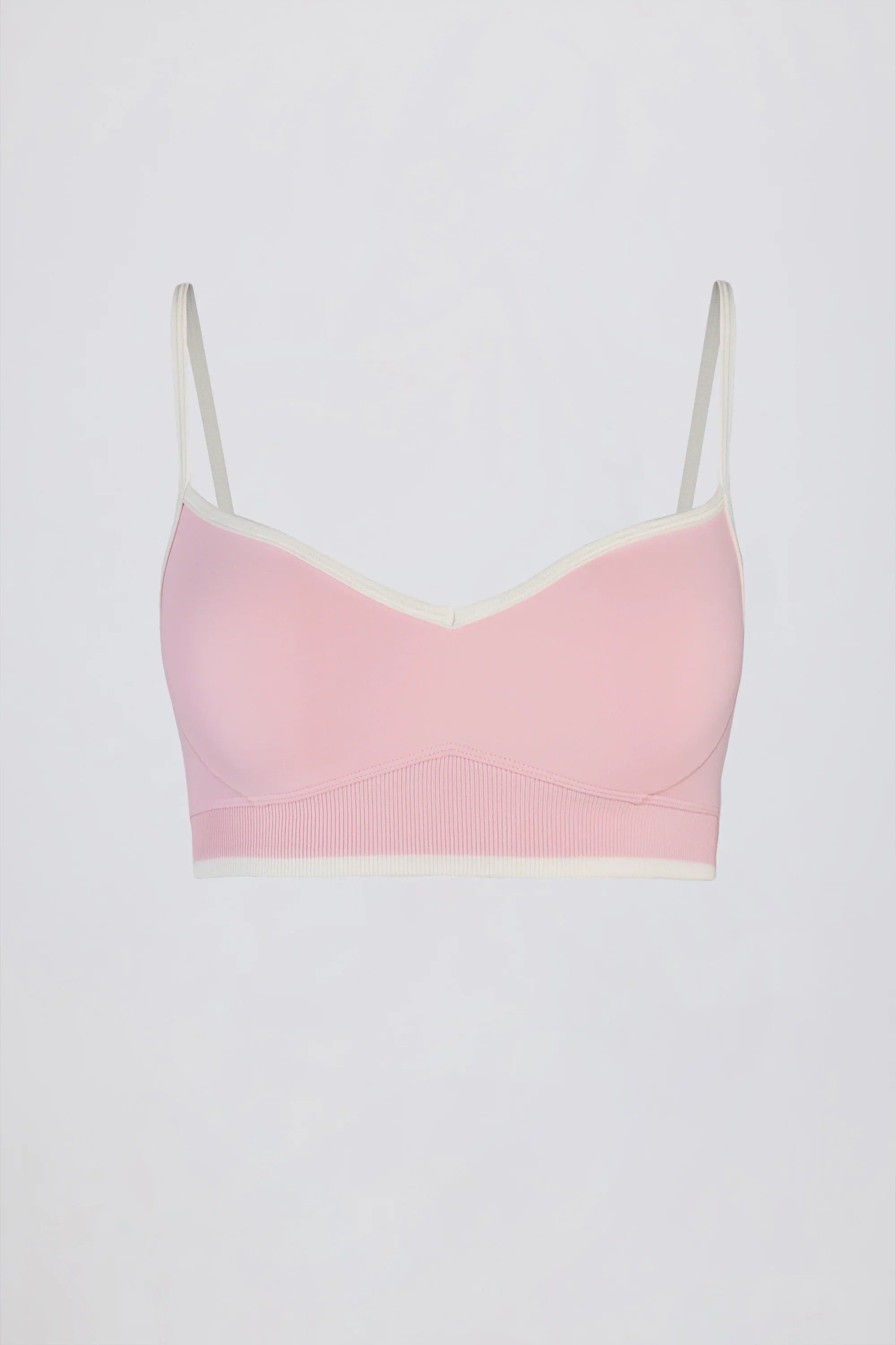 Soft Active Sweetheart Neck Contrast Sports Bra in Powder Pink