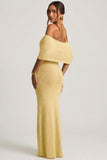 Bouclé Off Shoulder Maxi Dress in Yellow