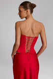 Lace Up Corset Top in Fire Red