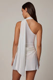 Asymmetric Scarf Detail Mini Dress in White