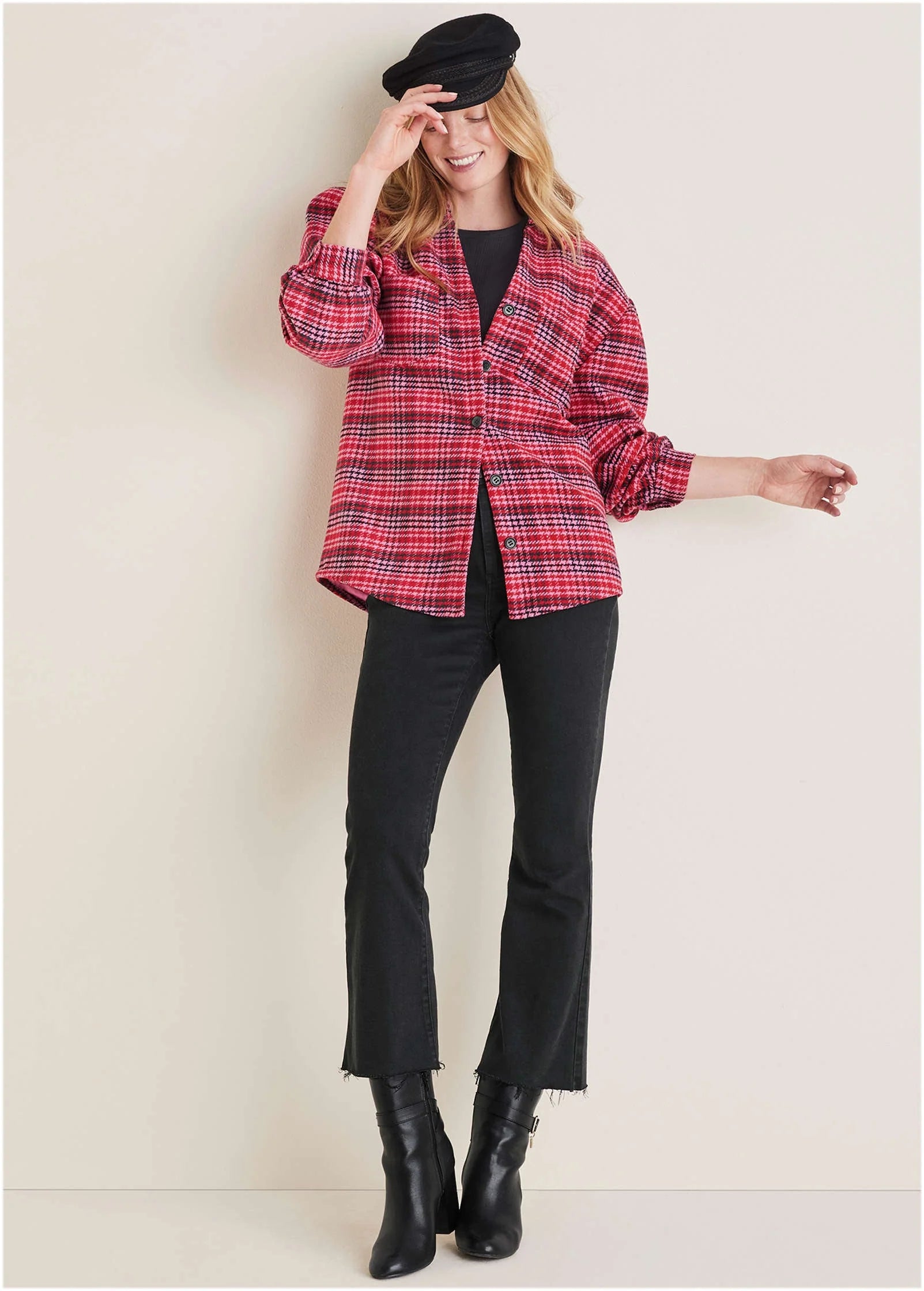 Plaid Shacket Red Multi