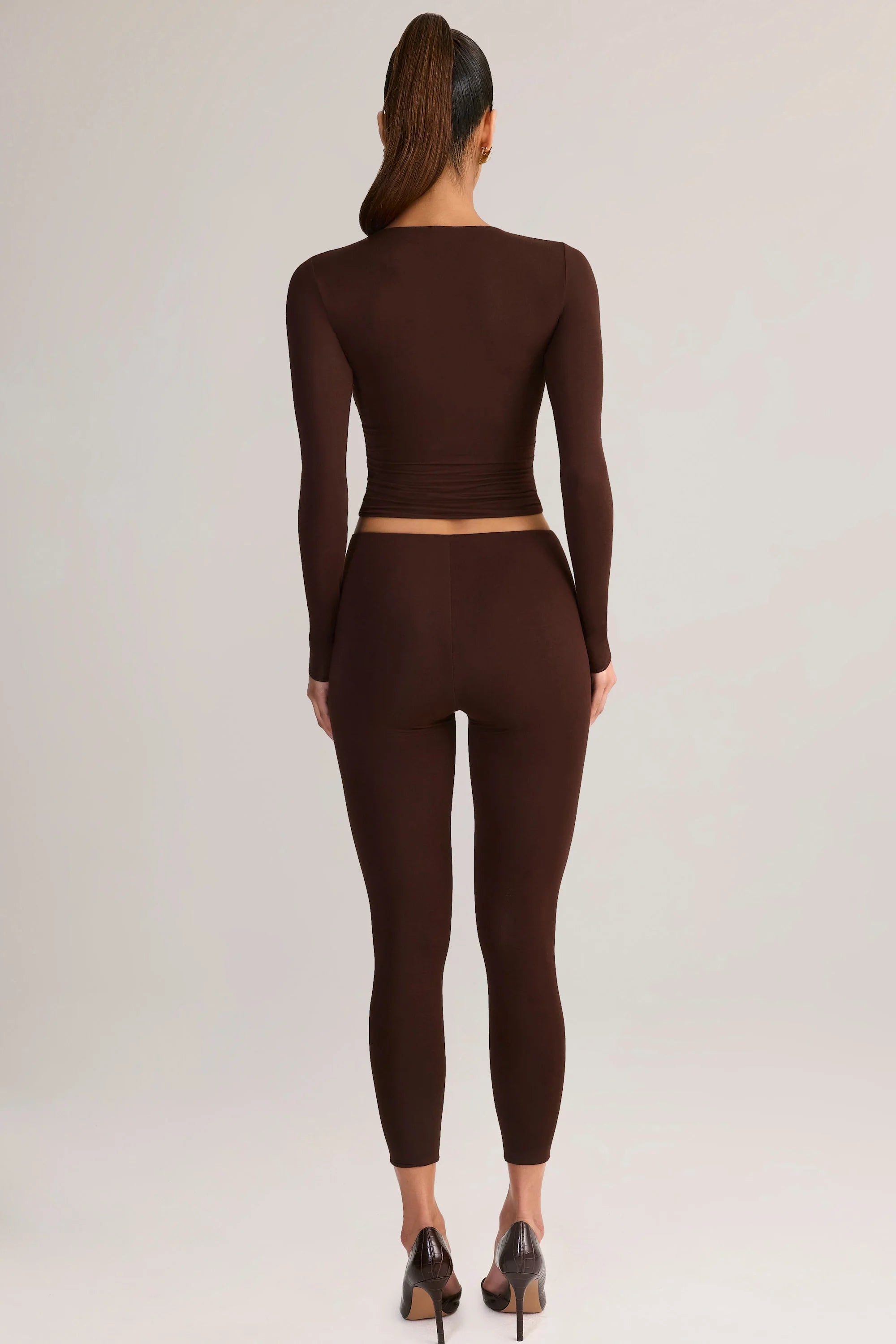 Modal Mid Rise Cropped Leggings in Chocolate Brown