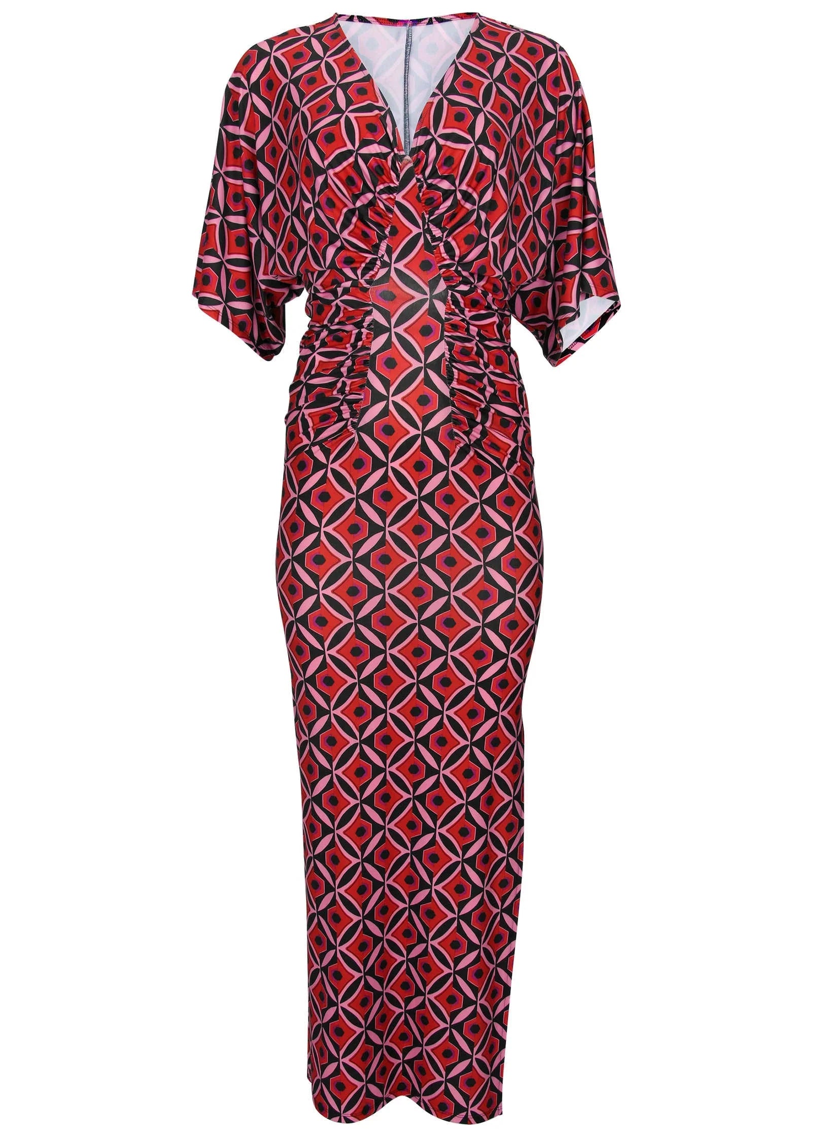 Drape Sleeve Maxi Dress Red Lagoon Geo