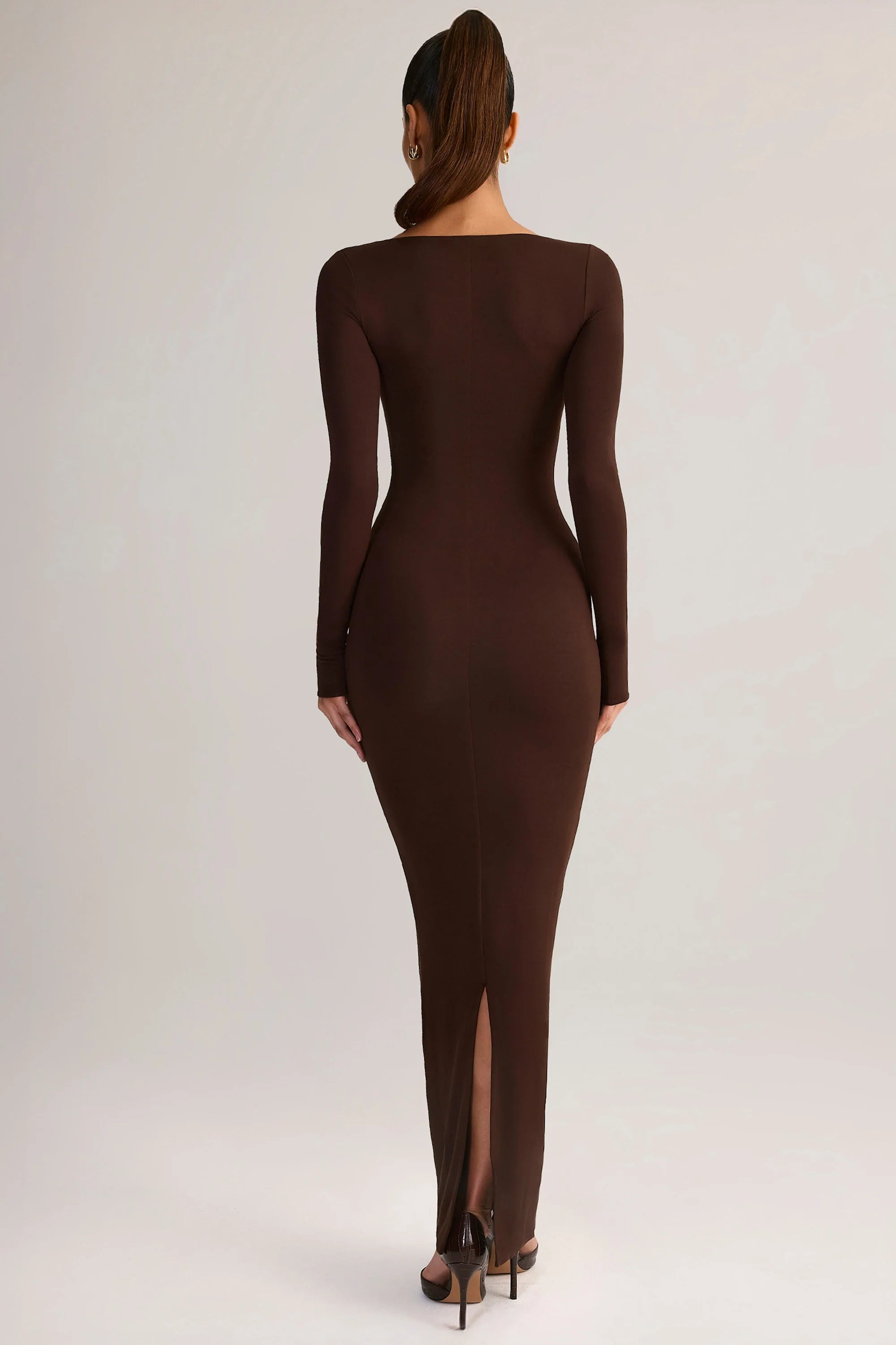 Modal Square Neck Bodycon Maxi Dress in Chocolate Brown