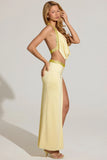 Embellished Low Rise Maxi Skirt in Lemon Yellow