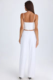 Belted Cut Out Wide Leg Trousers in White