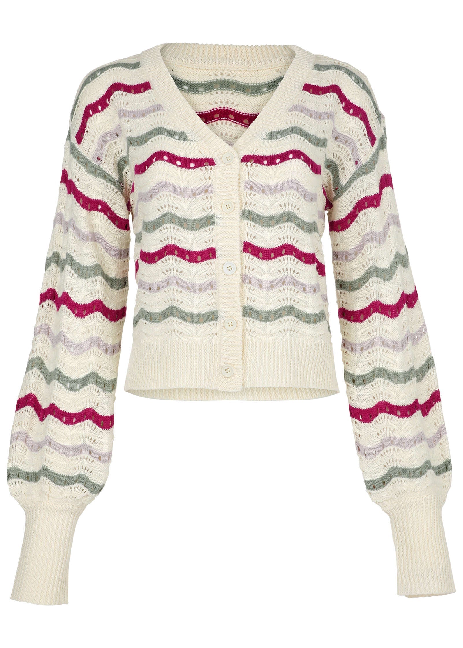 Stripe Pointelle Cardigan Grey Multi