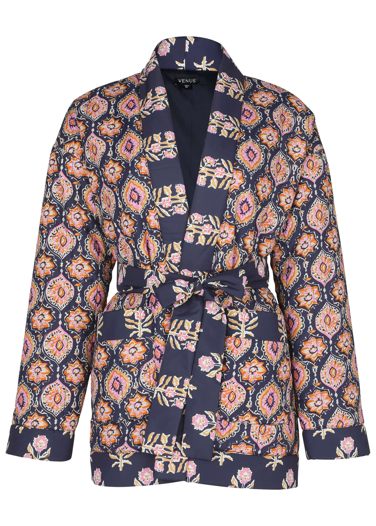 Quilted Jacket With Tie Blue Pink