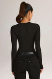 Modal Round Neck Long Sleeve Bodysuit in Black