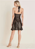 Metallic Halter Mini Dress Gold