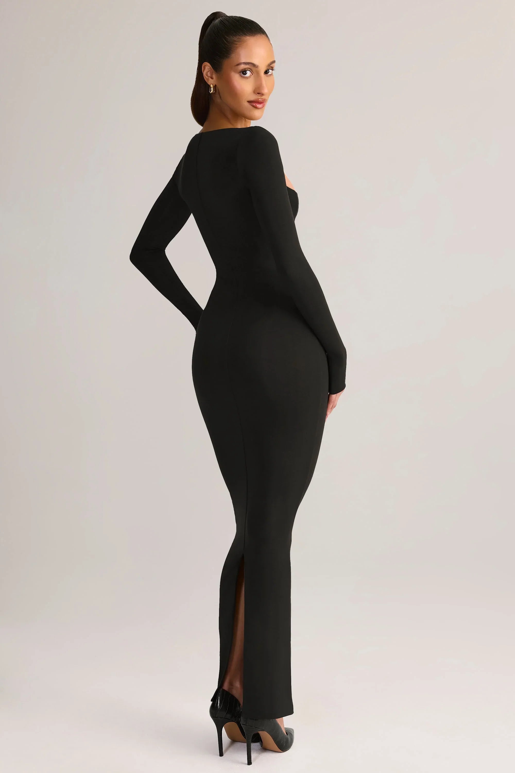 Modal Square Neck Bodycon Maxi Dress in Black