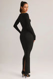 Modal Square Neck Bodycon Maxi Dress in Black