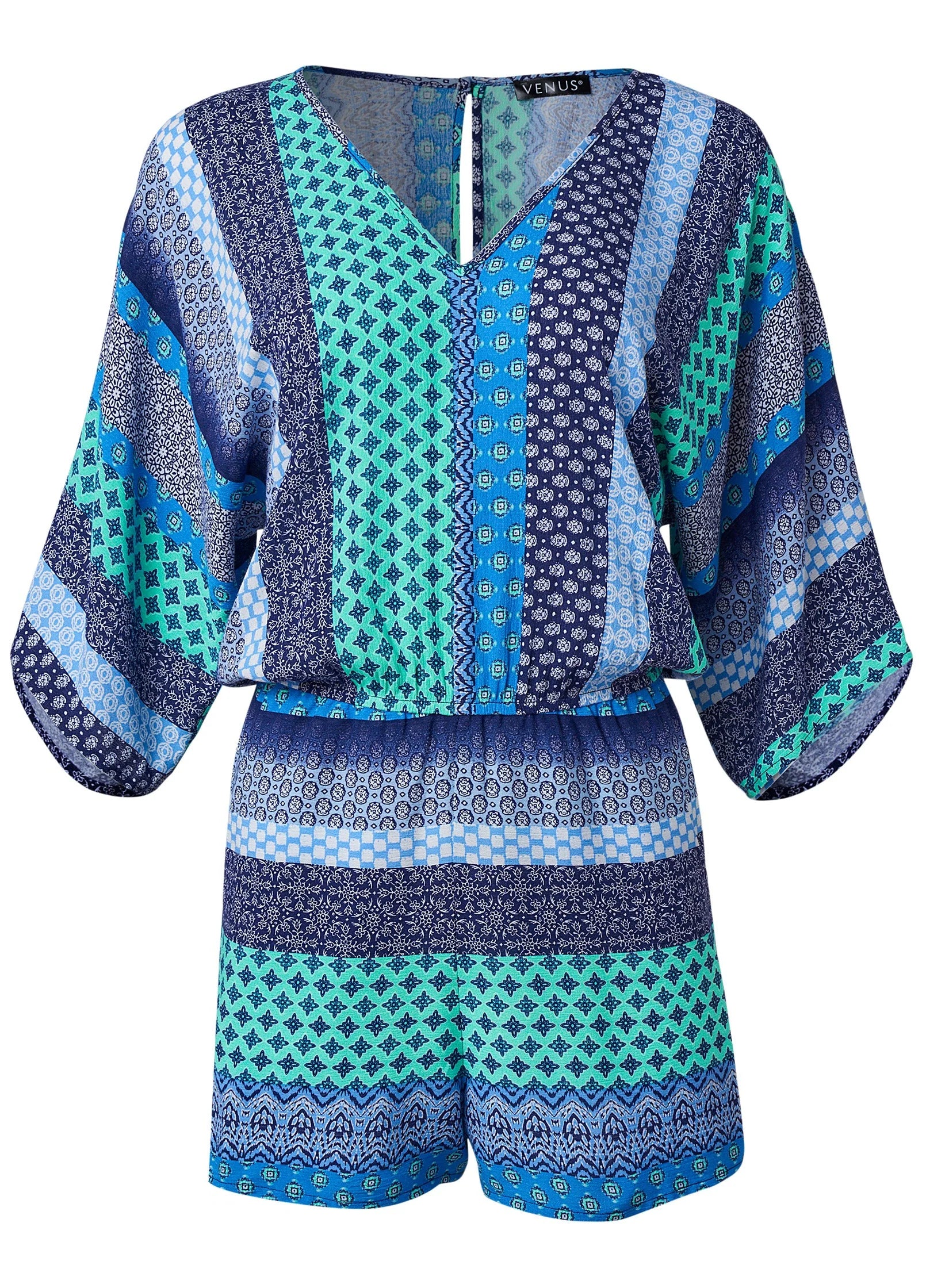 Mixed Print Romper Green Multi