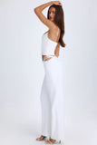 Belted Cut Out Wide Leg Trousers in White