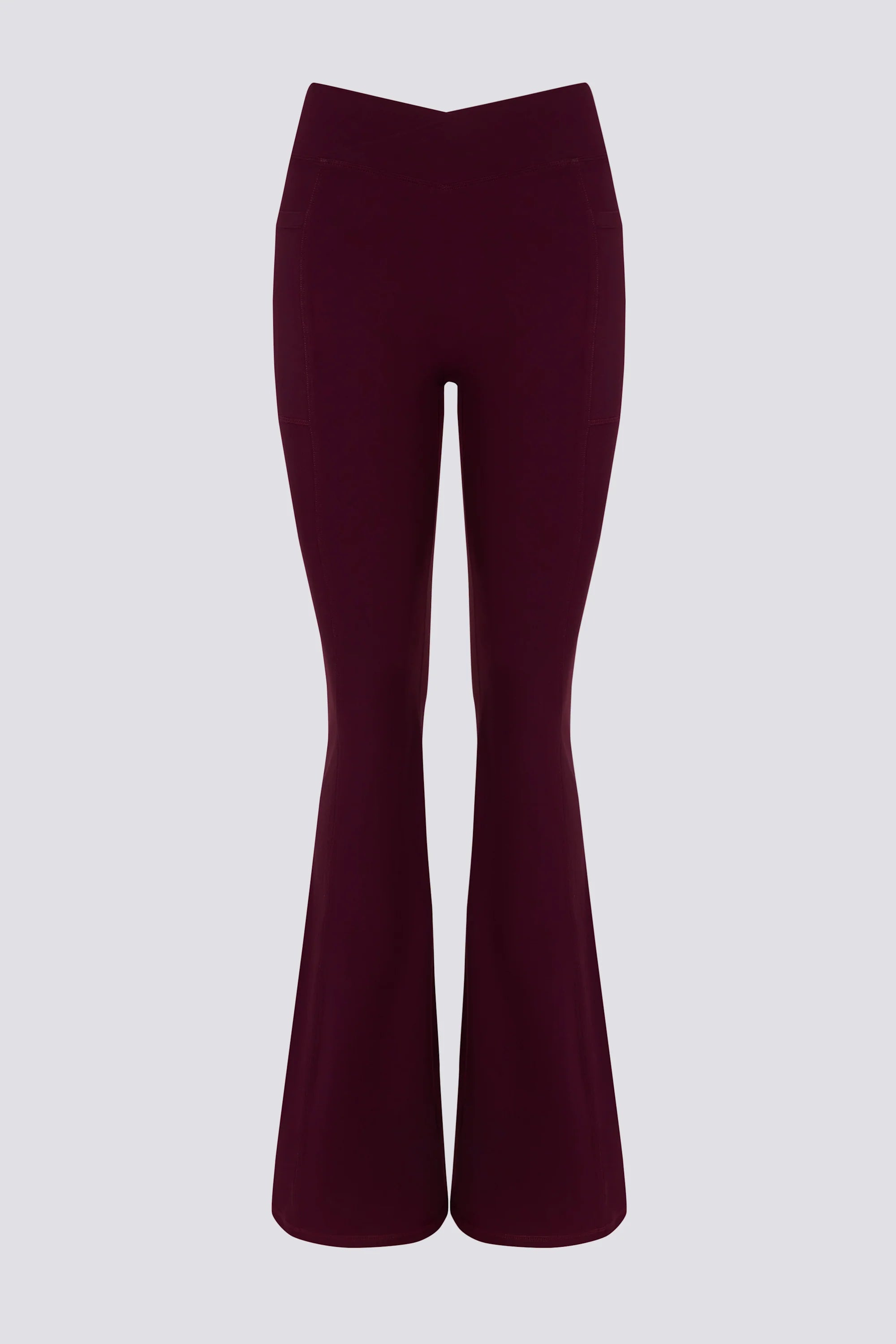 Soft Active V Waist Pocket Flared Leggings in Burgundy