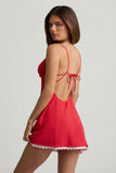 Scalloped Backless A Line Mini Dress in Scarlet Red