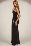 Satin Peekaboo Bandeau Draped Gown in Black