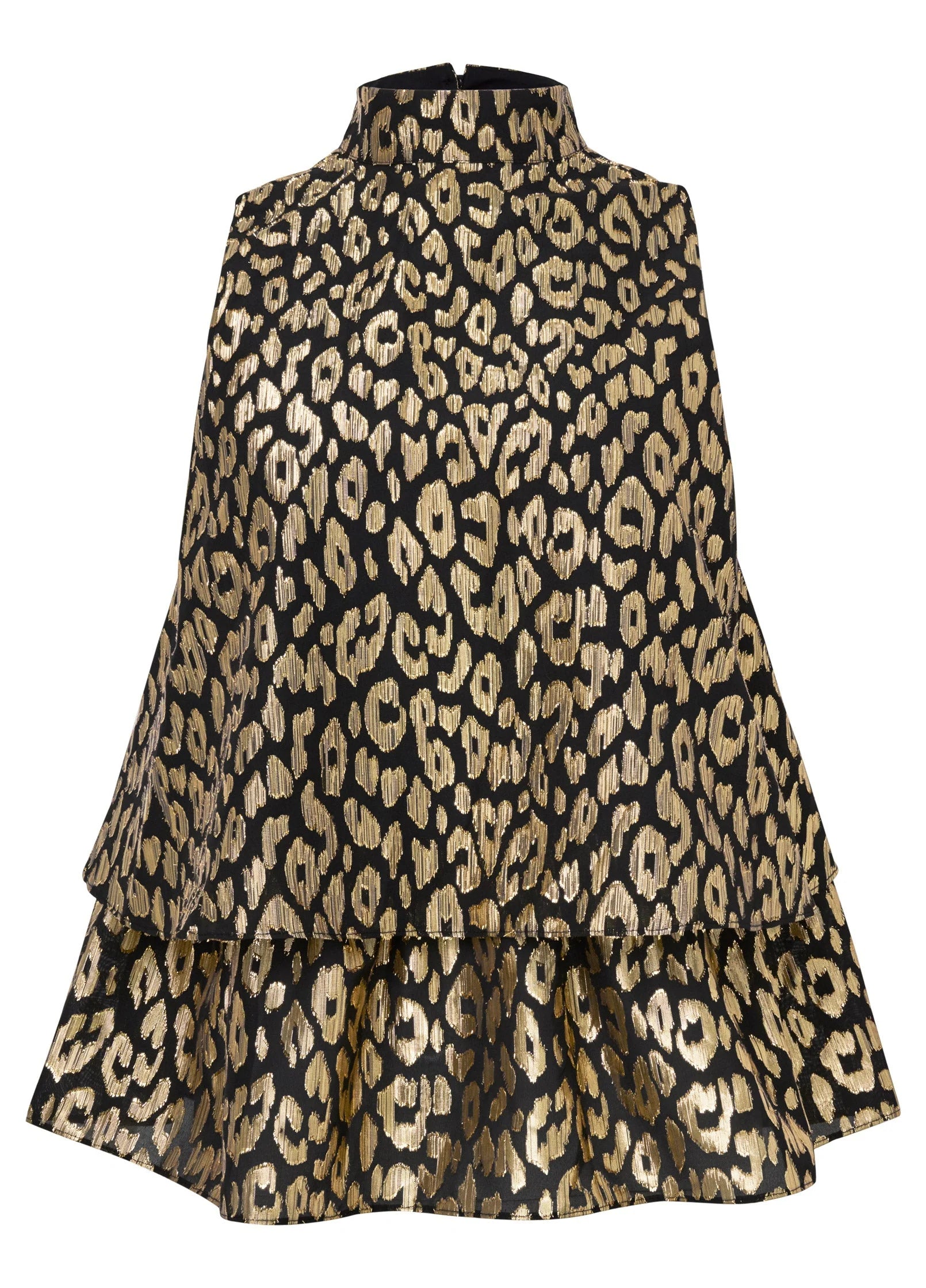 Tiered Hem Mock Neck Top Black Multi