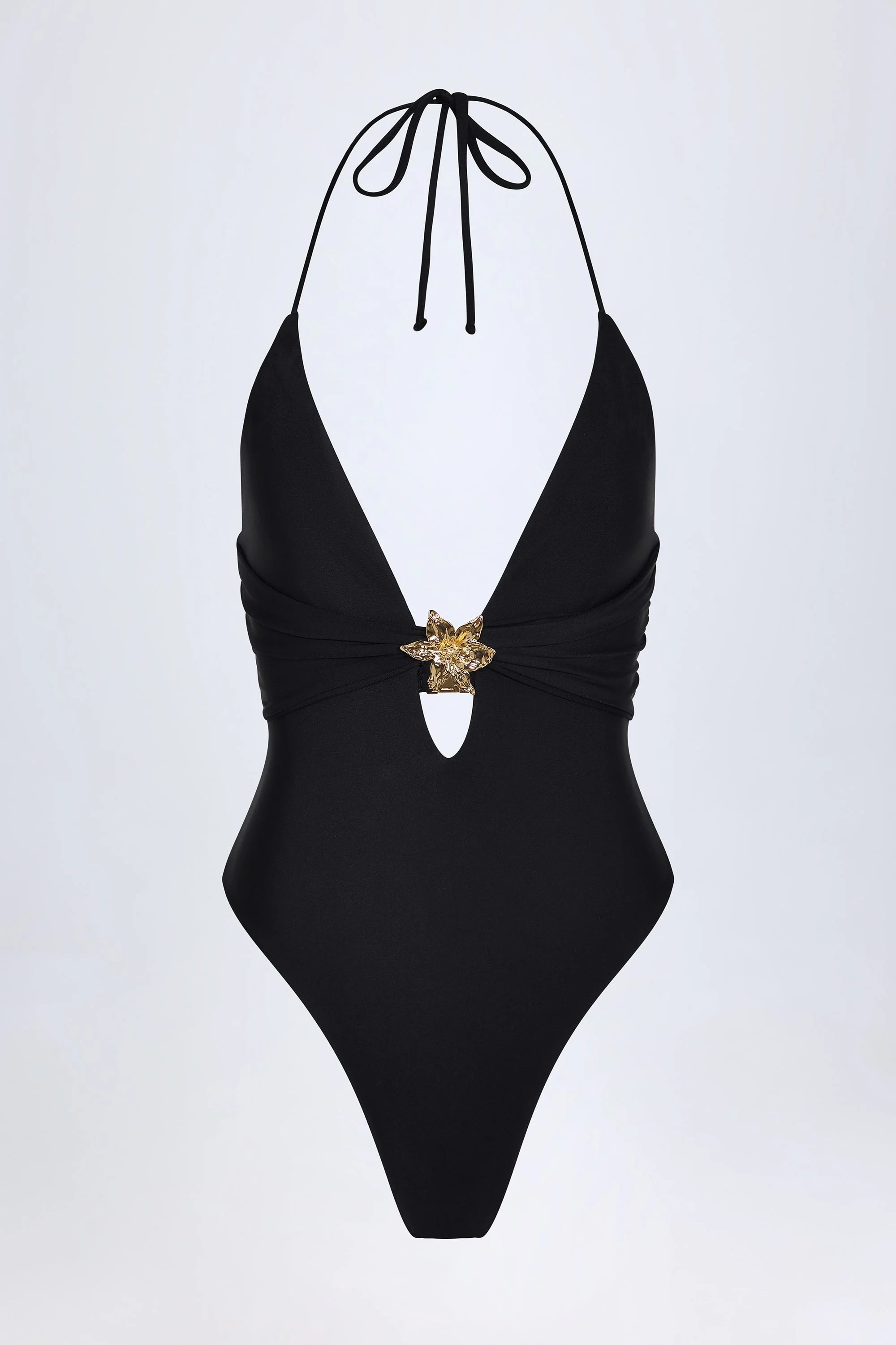 Cut Out Hardware Detail Swimsuit in Black