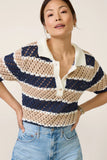 Tatum Stripe Open Stitch Polo Sweater