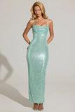 Embellished Cowl Neck Maxi Dress in Aqua Blue