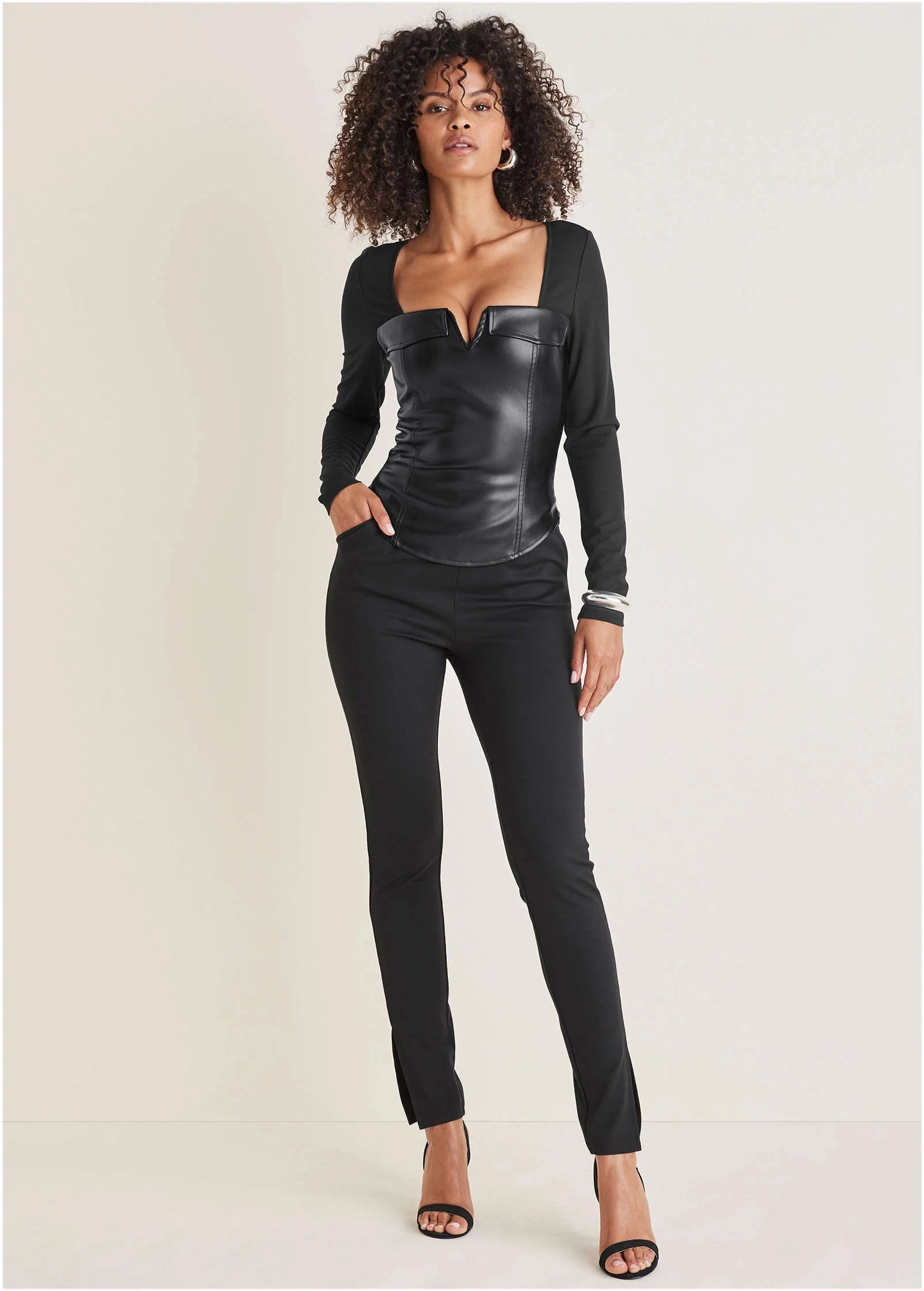 Faux Leather Corset Top Jet Black