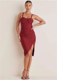 Side Slit Bandage Dress Dark Red