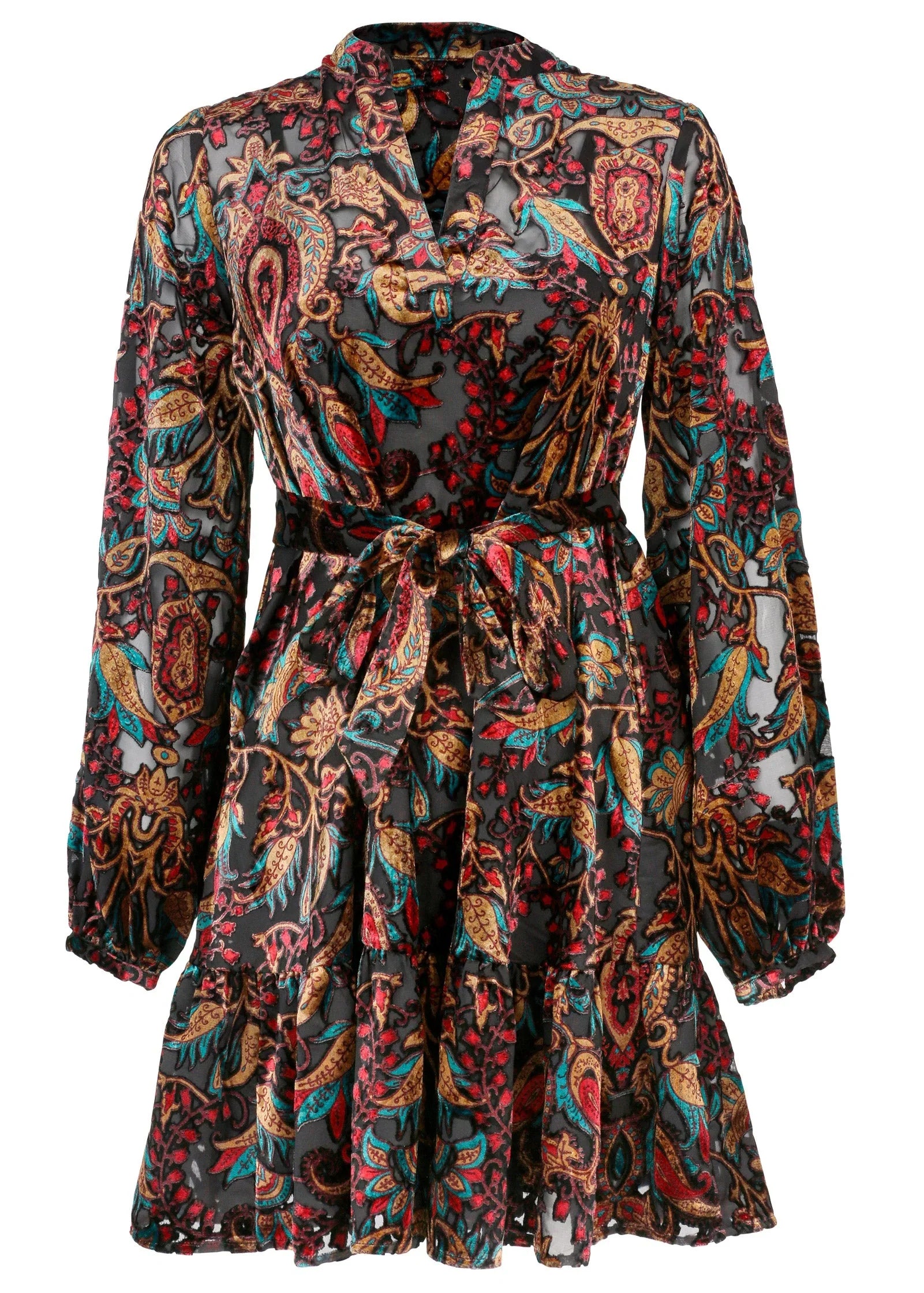Burnout Velvet Mini Dress Black Multi