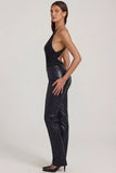 Faux Croc Leather Straight Leg Trousers in Black