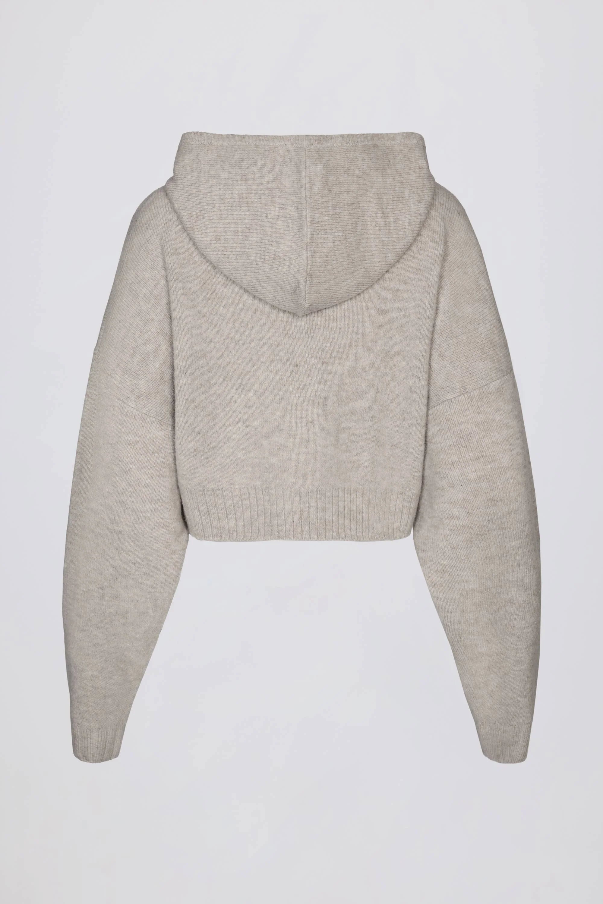 Soft Knit Zip Up Cropped Hoodie in Beige