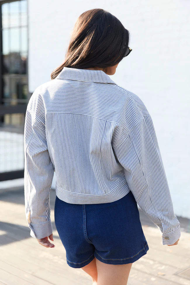 Say It Again Navy Striped Denim Jacket FINAL SALE