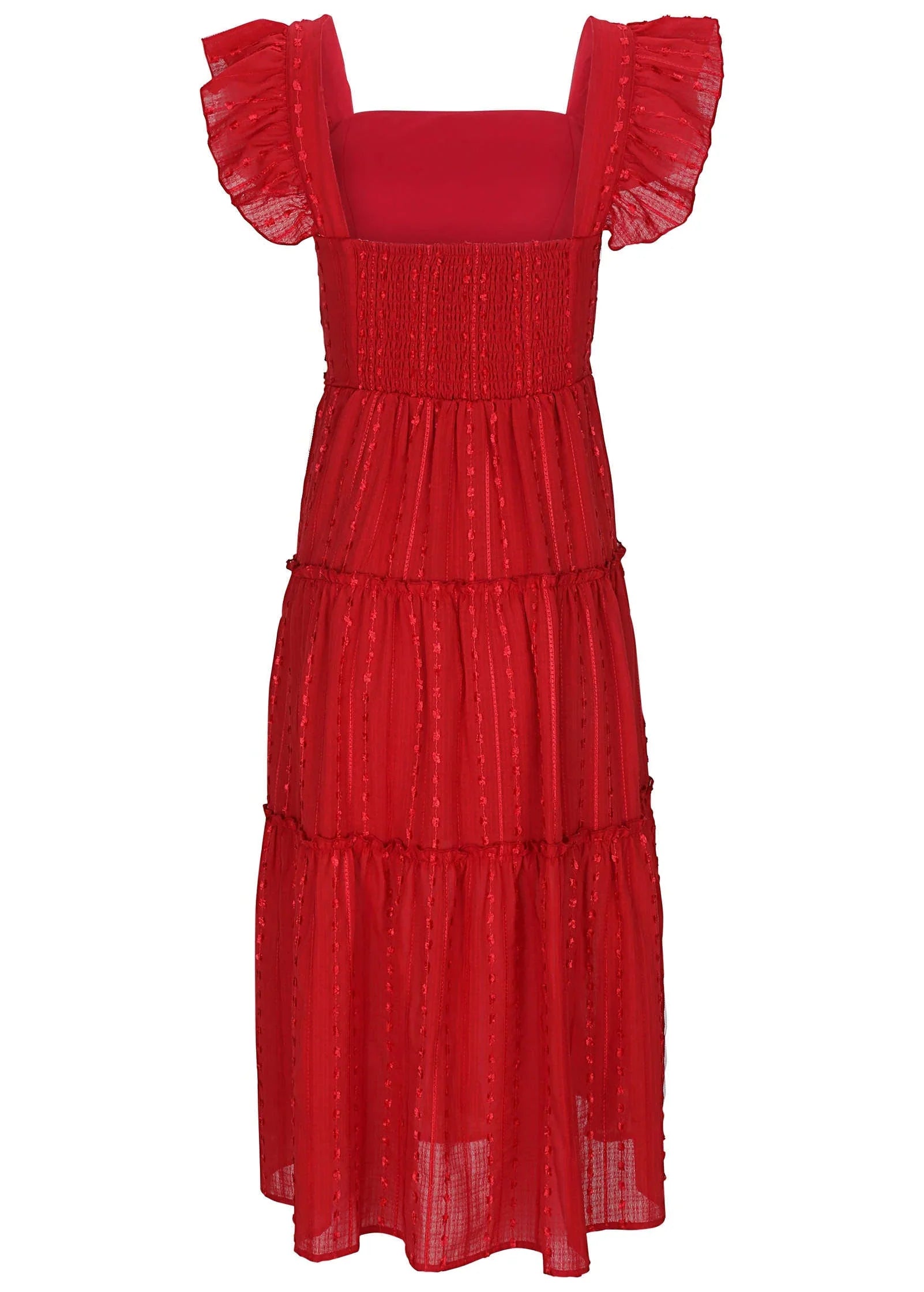 Textured Ruffle Maxi Dress Red